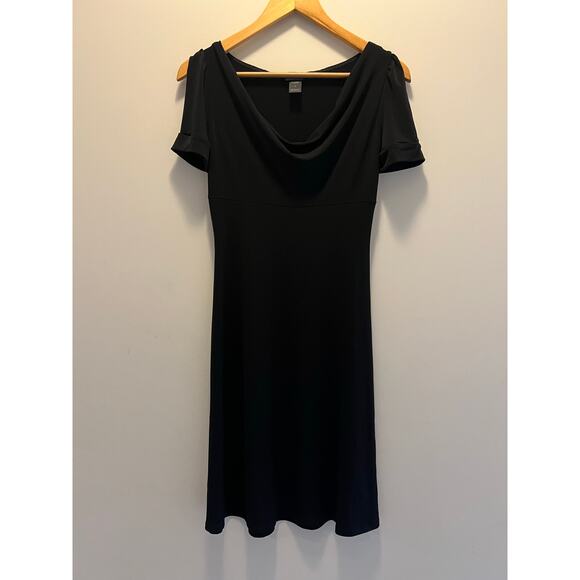 MODA Short Sleeve Cowl Neck Midi Dress Black Jersey Size Small JL - Picture 1 of 6